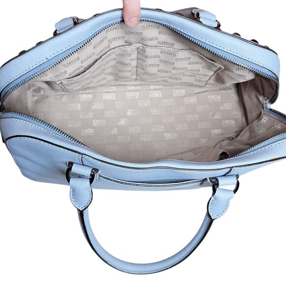 Michael Kors Saffiano Stud Large Satchel Crossbody Purse dome bag pastel blue - Picture 6 of 7
